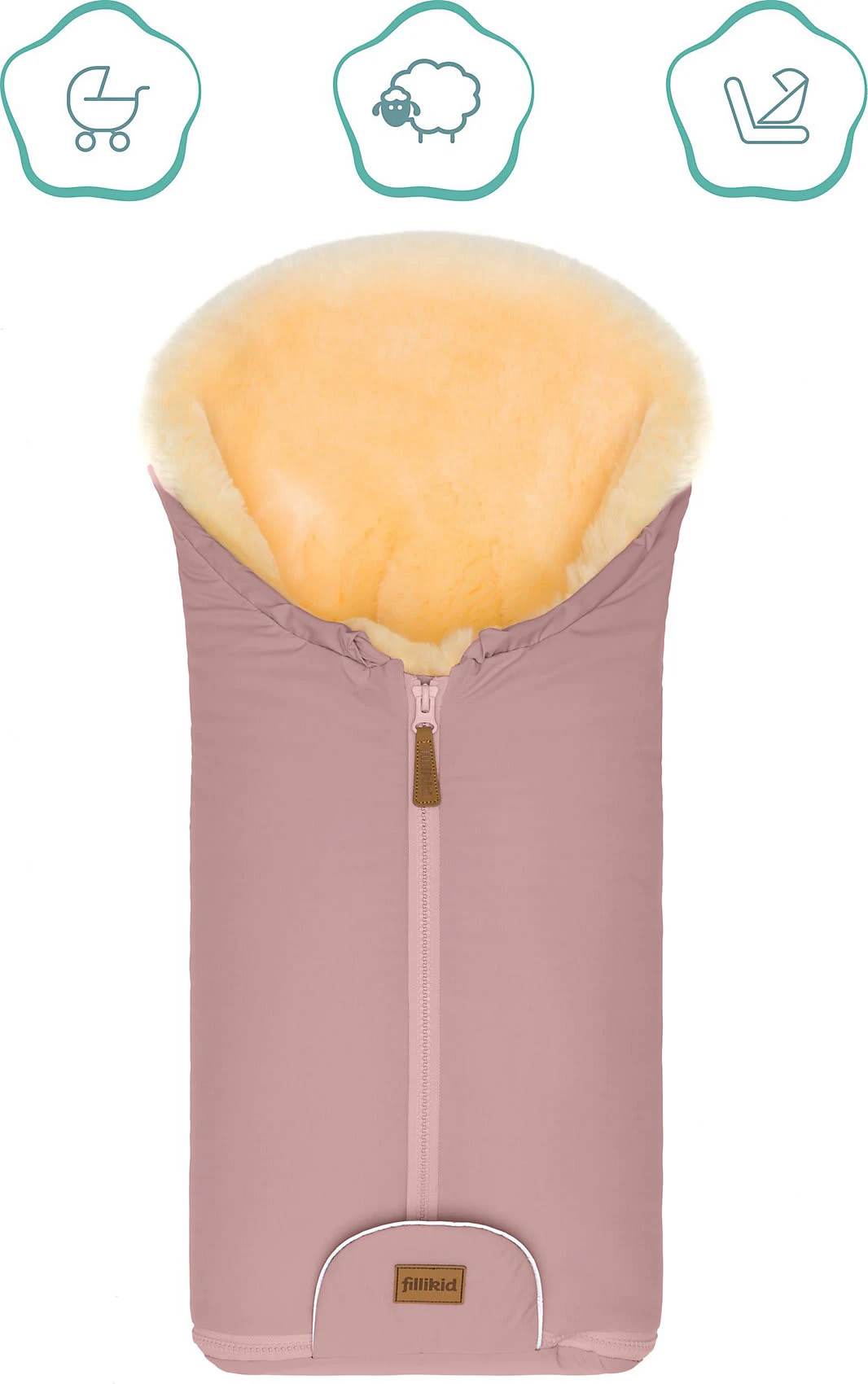 Fillikid WinterfuĂsack Pamir Gr. 0 Echtfell Altrosa â Bild 7