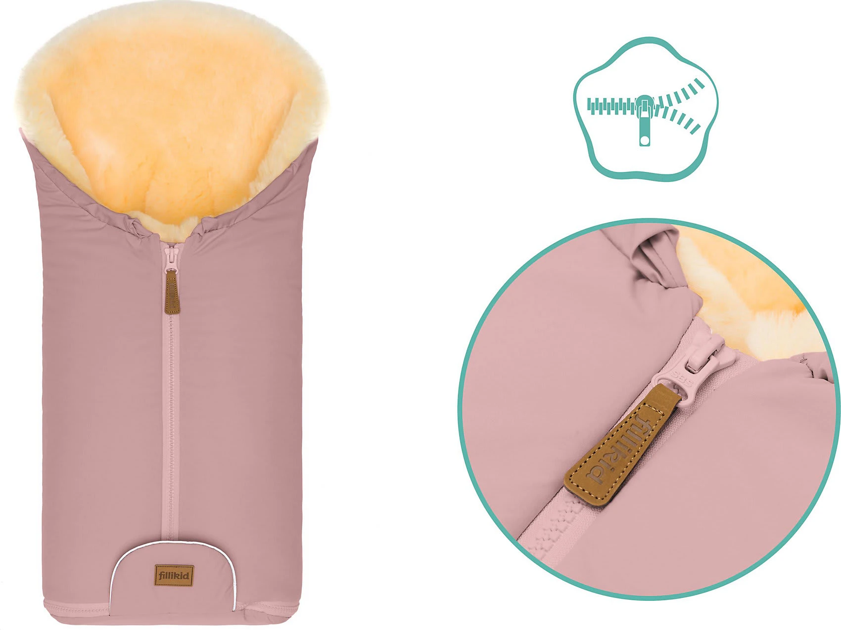 Fillikid WinterfuĂsack Pamir Gr. 0 Echtfell Altrosa â Bild 8