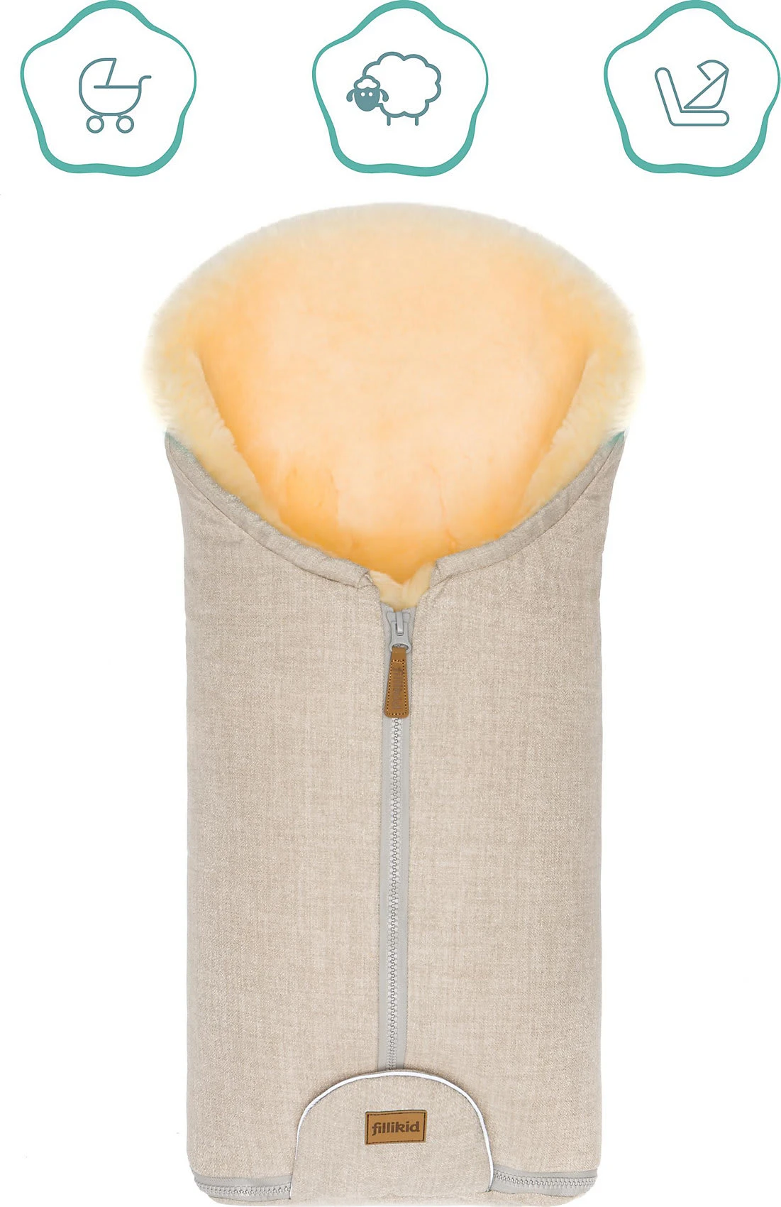 Fillikid WinterfuĂsack Pamir Gr. 0 Echtfell Sand Melange â Bild 7