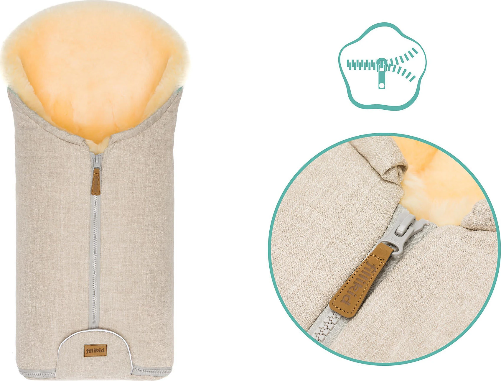 Fillikid WinterfuĂsack Pamir Gr. 0 Echtfell Sand Melange â Bild 8