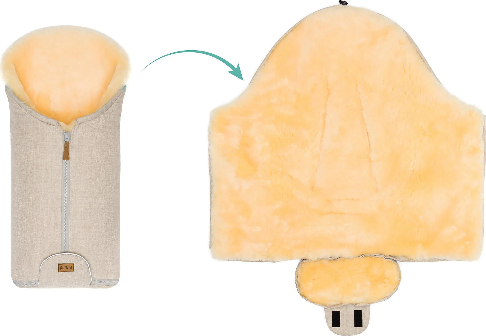 Fillikid WinterfuĂsack Pamir Gr. 0 Echtfell Sand Melange â Bild 10